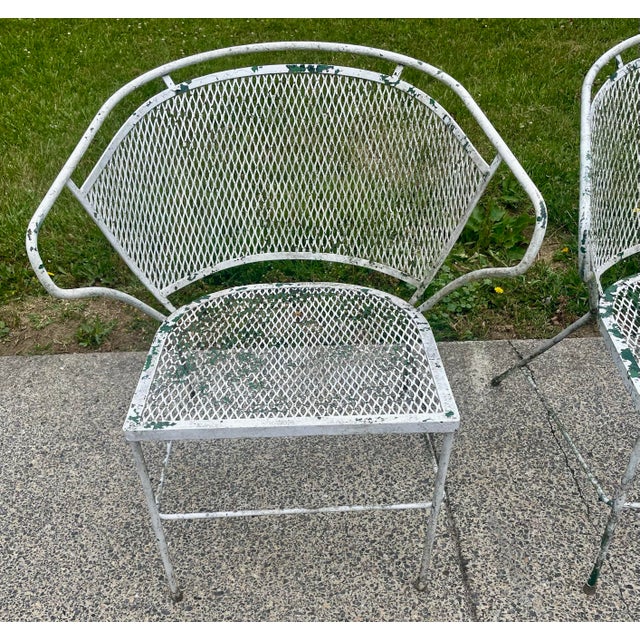 Set of 3 Wrought Iron Garden Patio Chairs Mesh Seats Backs Att Russell Woodard For Sale - Image 9 of 12