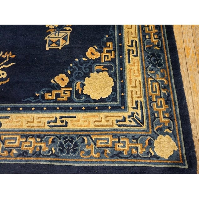 Textile Blue Chinese Antique 1880s Rectangle Room Size Wool Knotted Peking Rug For Sale - Image 7 of 11