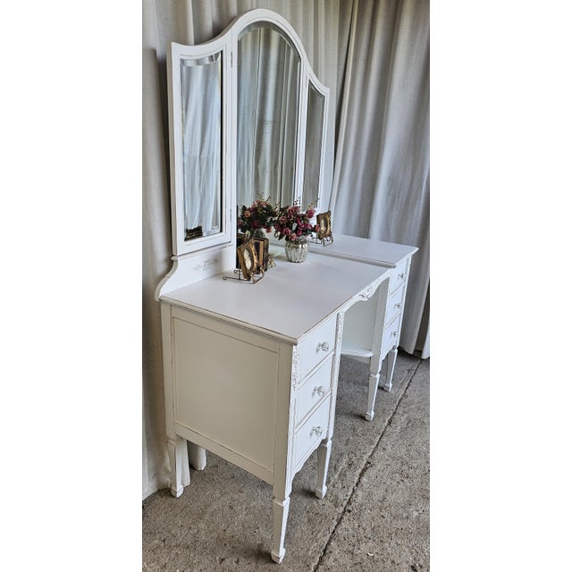 Vintage Vanity 3 Mirrors, 1930's, White Romantic Style For Sale - Image 11 of 16