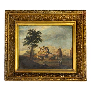 Romantic Landscape with Via Appia Pilgrims, 19th Century, Oil on Board, Framed For Sale