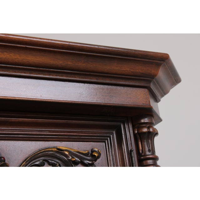 Wood Antique Carved Walnut Baroque Style Liquor Cabinet For Sale - Image 7 of 14