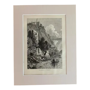Antique 1874 Wood Engraving "The Hudson at 'Cozzen's'" West Point NY w 11x14 Mat