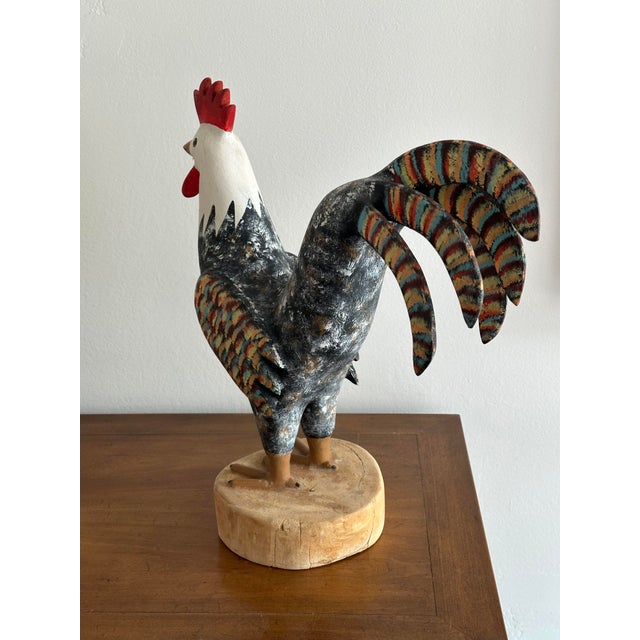 David Alvarez Folk Art Carved and Painted Rooster For Sale - Image 4 of 8