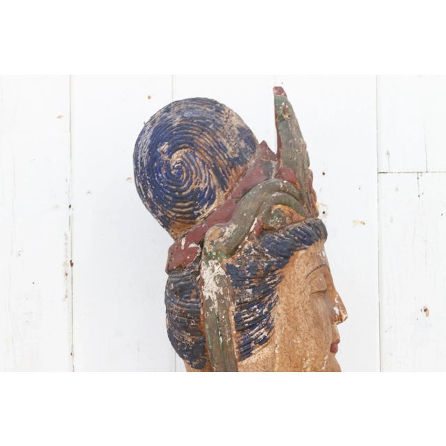 Red Antique Quan-Yin Wooden Bust For Sale - Image 8 of 12