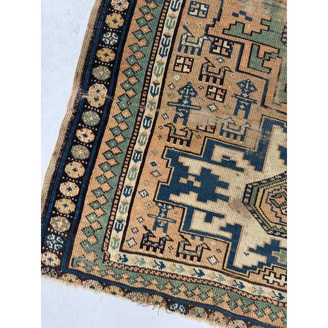 Late 19th Century Cashew-Nude & Kiwi Antique Caucasian Lesghi Star GEM Collector's Art Piece Rug 3.5 x 5 For Sale - Image 5 of 12