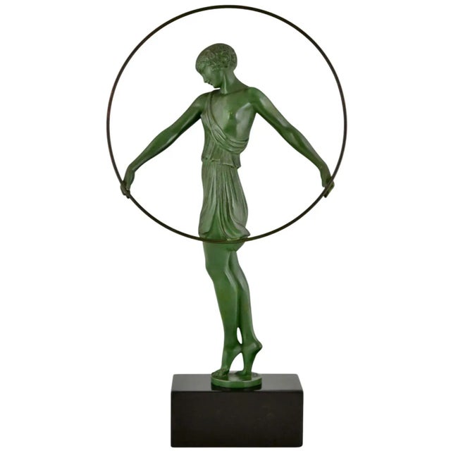 Art Deco Harmony Sculpture of Dancer with Hoop by Pierre Le Faguays for Max Le Verrier, 1930s For Sale - Image 12 of 12