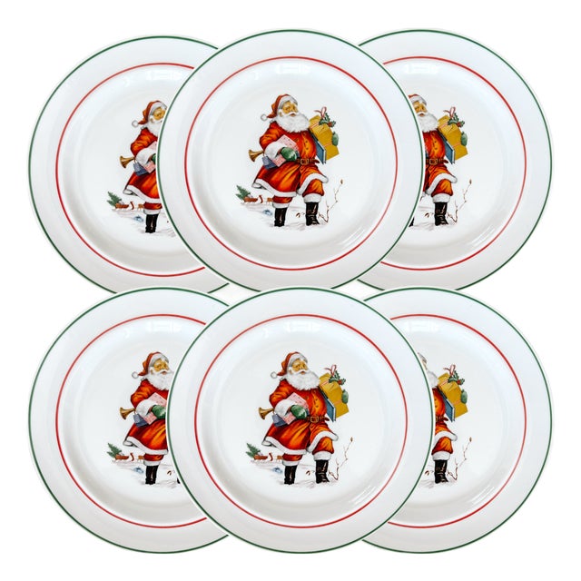 1950 Bavarian Santa Salad Plates by JKW Bavaria - Set of 6 For Sale