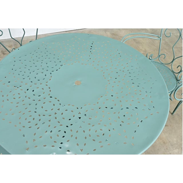 Metal French Vintage Garden Table Set of Four Chairs and Table For Sale - Image 7 of 12
