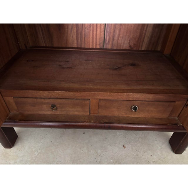 Vintage Two-Tone Chinese Hardwood Accent Cabinet With Hand-Painted Bird & Floral Panels For Sale - Image 11 of 12