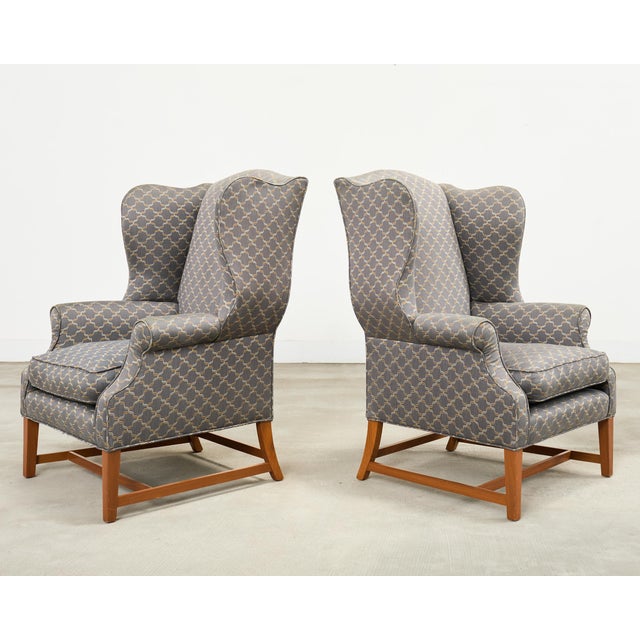 Pair of Midcentury English Georgian Style Wingback Chairs For Sale - Image 4 of 17