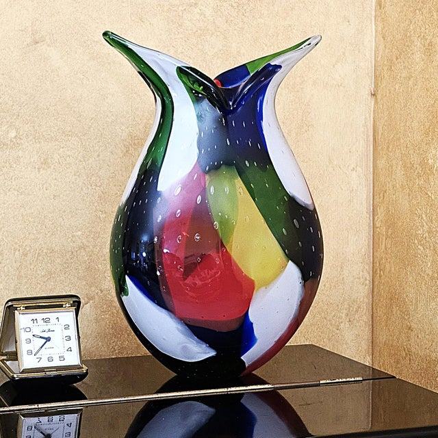 Murano‑Style Multicolored Hand‑Blown Art Glass Vase, 13" For Sale - Image 14 of 18