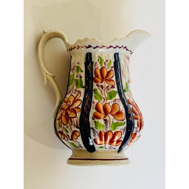 English Antique English Imari Gaudy Welch Creamer Jug For Sale - Image 3 of 6