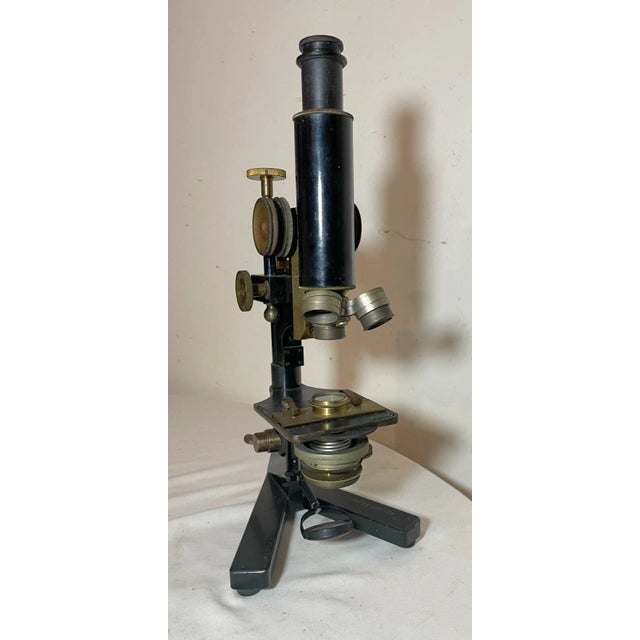 Share Rare Antique 1800's Solid Brass Mozstertz Lab Microscope Scientific Instrument For Sale - Image 4 of 12