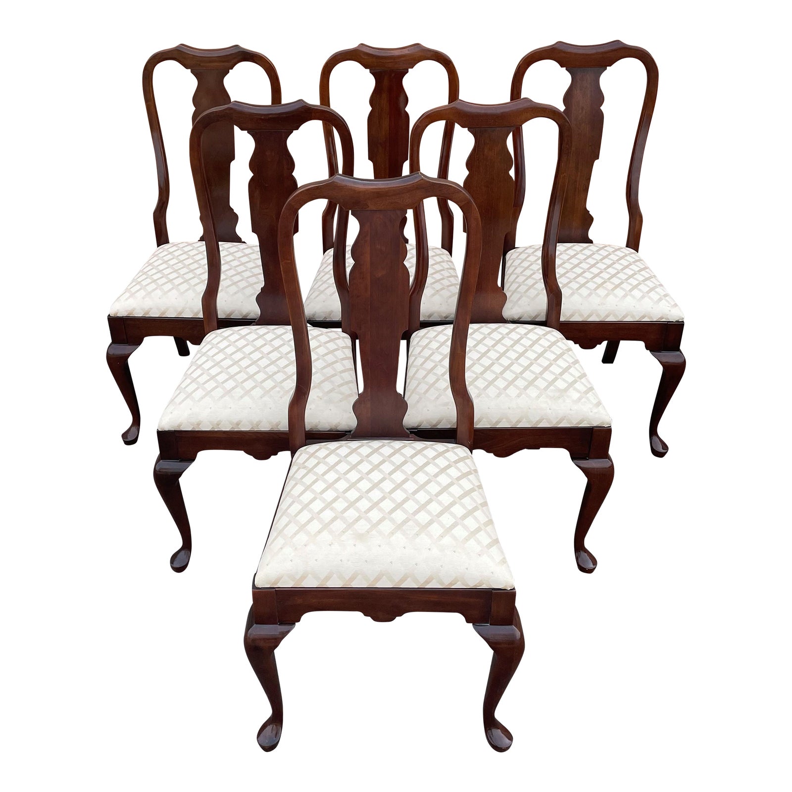 1990s Vintage Pennsylvania House Solid Cherry Queen Anne Upholstered