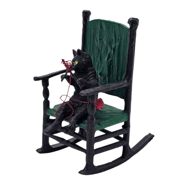 Early 20th Century Austrian Cold-Painted Vienna Bronze Cat Knitting in Rocking Chair For Sale - Image 5 of 15