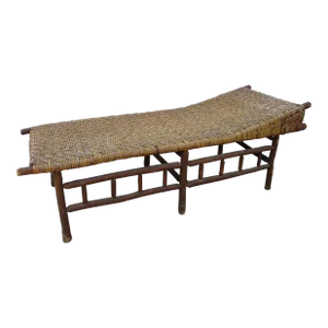 1930s Hickory Woven Wicker Rattan Chaise Lounge or Daybed