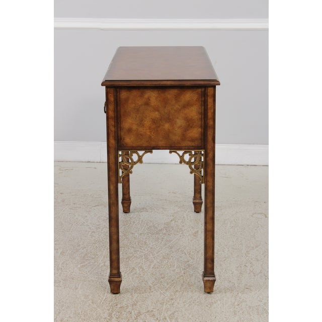 Chippendale Maitland Smith Burl Wood 3 Drawer Writing Desk Console For Sale - Image 3 of 18