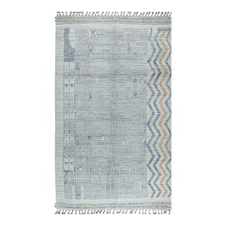 5x9 Ivory Hand-Knotted Wool Chevron Detailed Edge Tribal Modern Carpet Rug For Sale