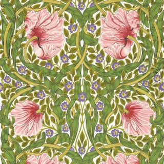 Morris & Co Pimpernel Wallpaper in Sap Green/Strawberry - a Sample For Sale