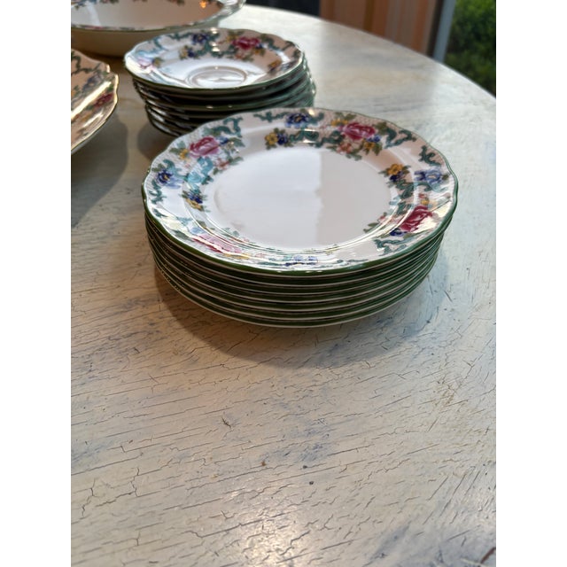 Timeless and Classic Flora Dora Green Royal Doulton China set. Set of 7 piece place setting. 6 china cups. Large round...