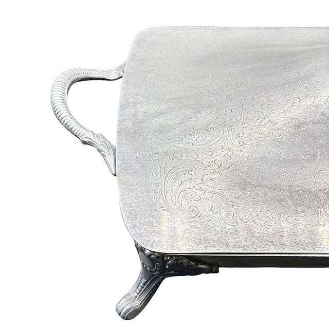 1940s Styles Mid-Century Modern Silverplate Electric Warming Chafing Dish W/ Floral & Scroll Design by Towle For Sale - Image 12 of 16