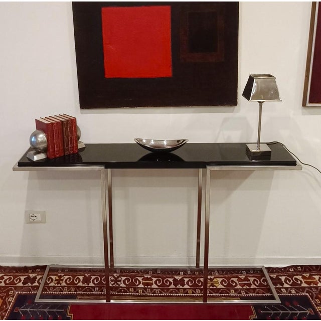 2000 - 2009 Console in Satin Steel with Glossy Black Top, 2000s For Sale - Image 5 of 10