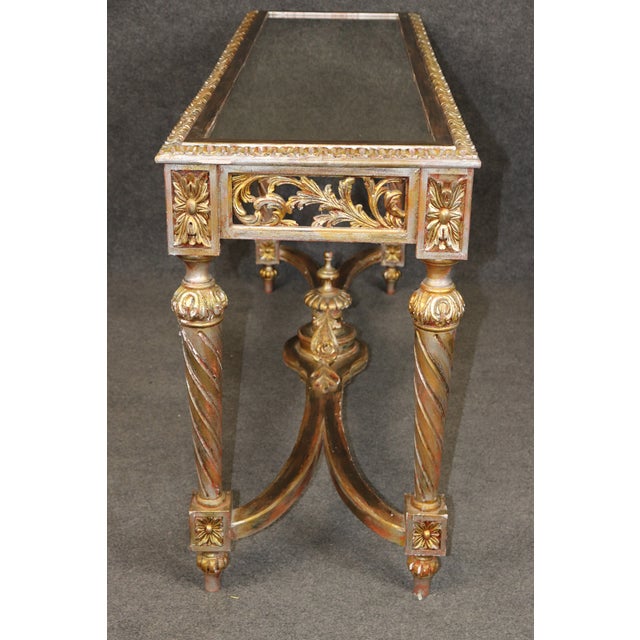 1960's Louis XVI Style Mirrored Top Console DIstressed Silver and Gold Accents For Sale In Philadelphia - Image 6 of 13