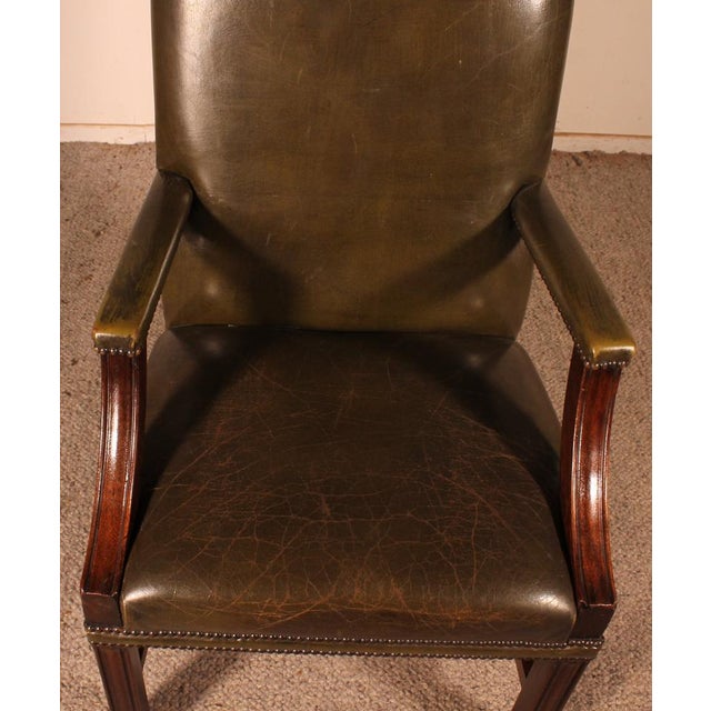 English Dark Green Leather Armchair Chairish