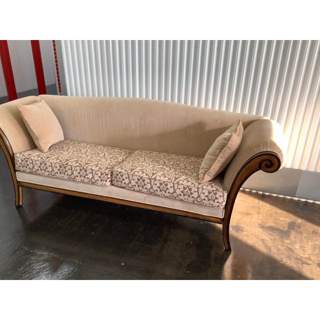 Upholstered Sofa With Carved Wood Frame and Scrolled Arms For Sale - Image 9 of 12