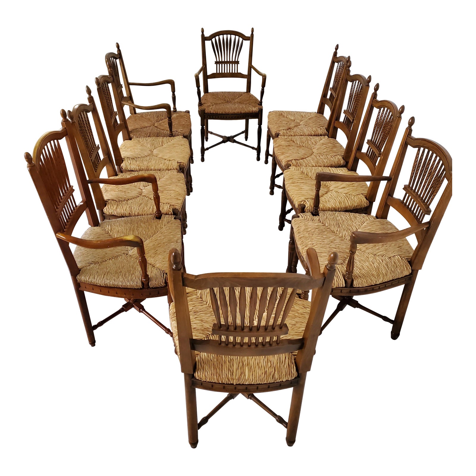 Rush Seat French Country Woven Arm Chairs Set of 10 Chairish