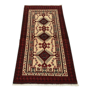 Vintage Tribal Rug 3′ X 5’7” Ivory Wool Hand-Knotted Oriental Carpet