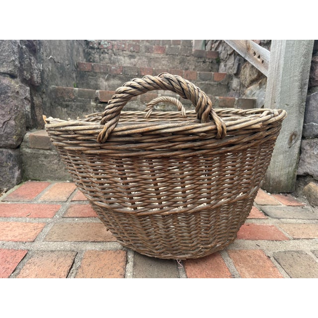Antique Wicker Laundry Basket For Sale - Image 4 of 9