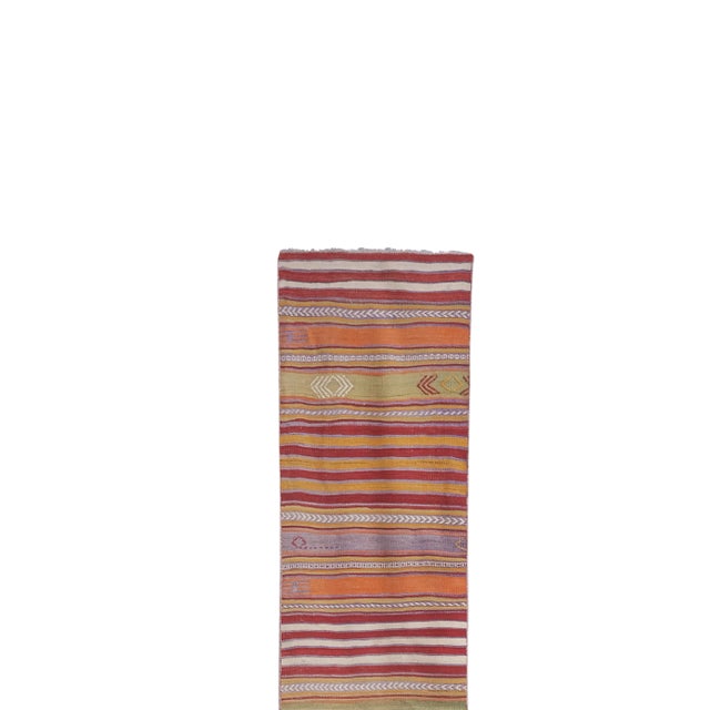 Turkish Striped Kilim Runner Rug 2'2'' X 17'2'' 25.6" x 20.63" / 68 x 524 Cm Hand woven with high quality pure wool...