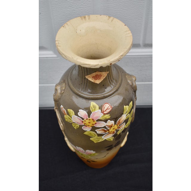 1920s Antique Japanese Satsuma Style Moriage Porcelain Vase Hand Painted Blossoms For Sale - Image 5 of 14