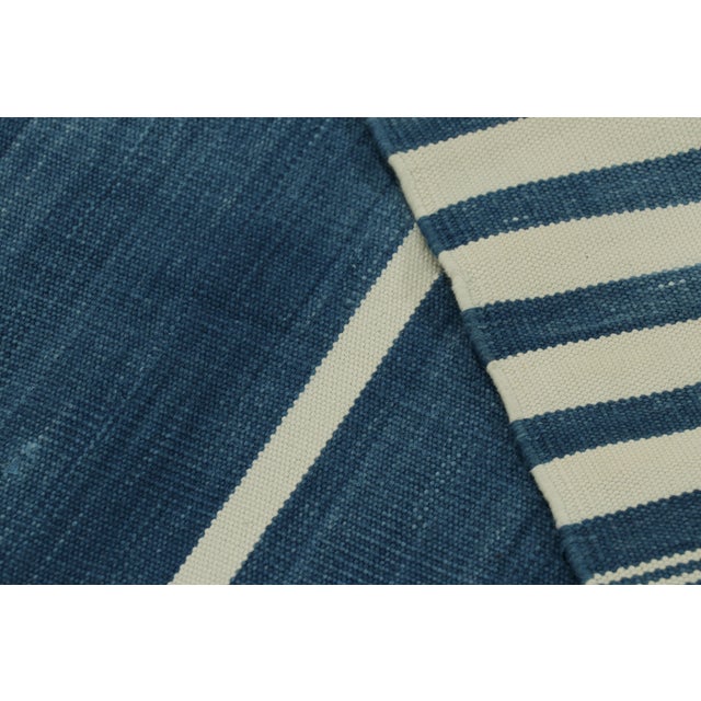 Textile Rug & Kilim's Modern Dhurrie Rug in Blue with White Stripes & Geometric Patterns - 9x12 For Sale - Image 7 of 8
