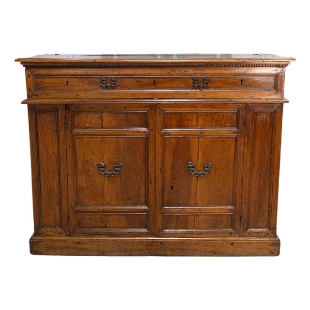 Italian 17th Century Walnut Buffet with Drop Front, Hidden Drawers and Two Doors For Sale