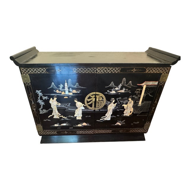 Vintage Chinoiserie and Mother of Pearl Inlaid Chest For Sale