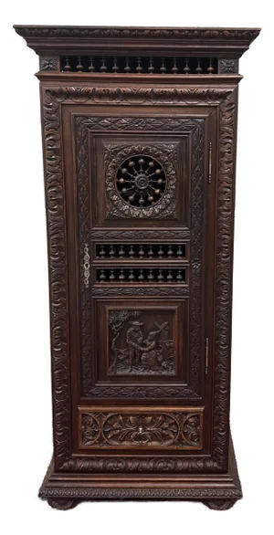 Antique French Breton Armoire Wardrobe Linen Cabinet Drawer Carved Chestnut 19th