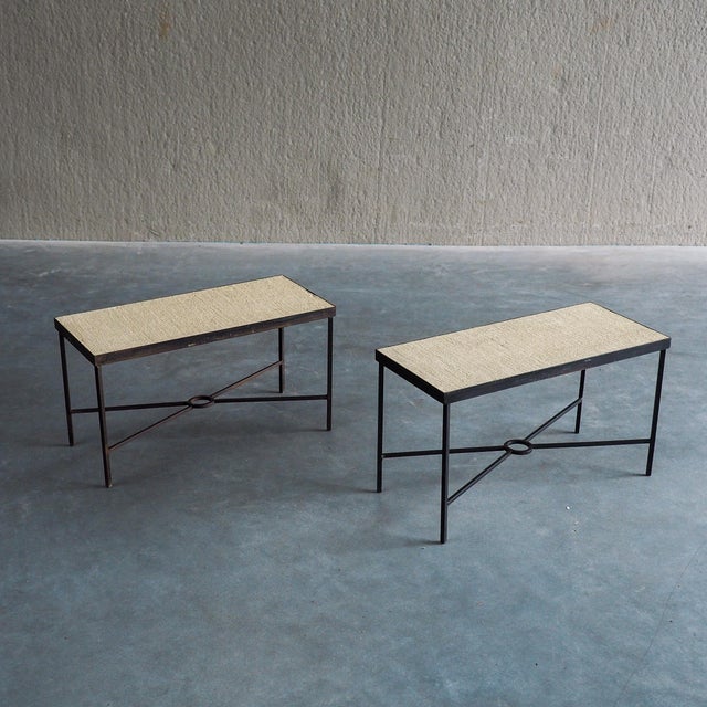 Minimalist Metal Side Tables with Plaster-Fiber Tops, 1960s, Set of 2 For Sale - Image 3 of 18