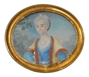 Older Woman With Gray Hair and Pearls Portrait Miniature 19th C