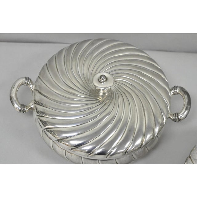 Antique Victorian Meriden B Co Spiral Swirl Silver Plated Covered Serving Dish Tureen - a Pair For Sale - Image 4 of 18
