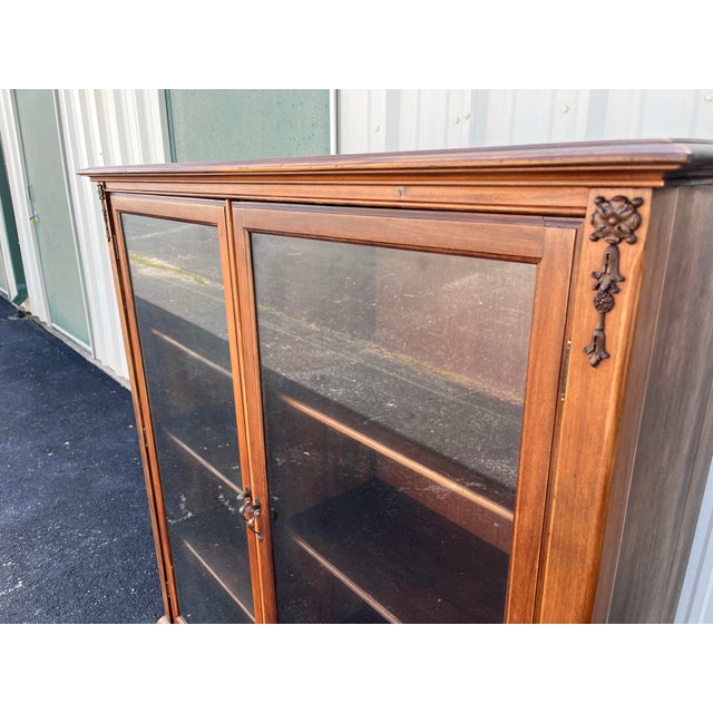 Antique Cherry Queen Anne Double Door Bookcase For Sale - Image 6 of 12