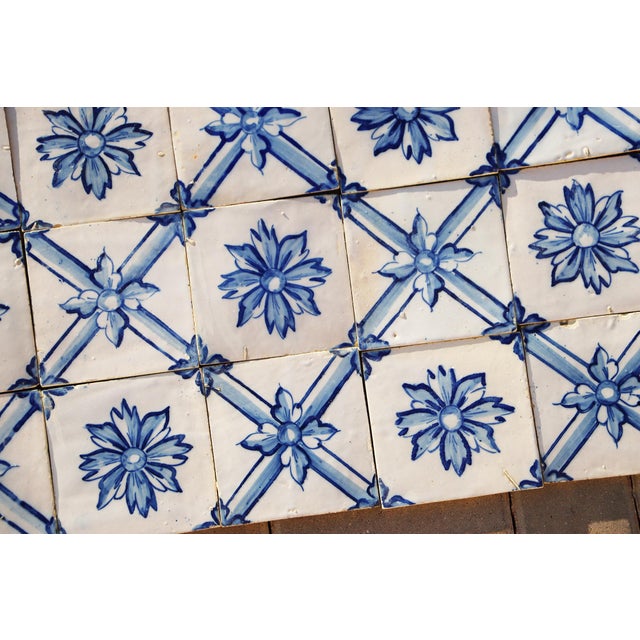 19th Century Rare 19th Century Antique Tiles Floral Blue & White Set of Fifty Portuguese For Sale - Image 5 of 18