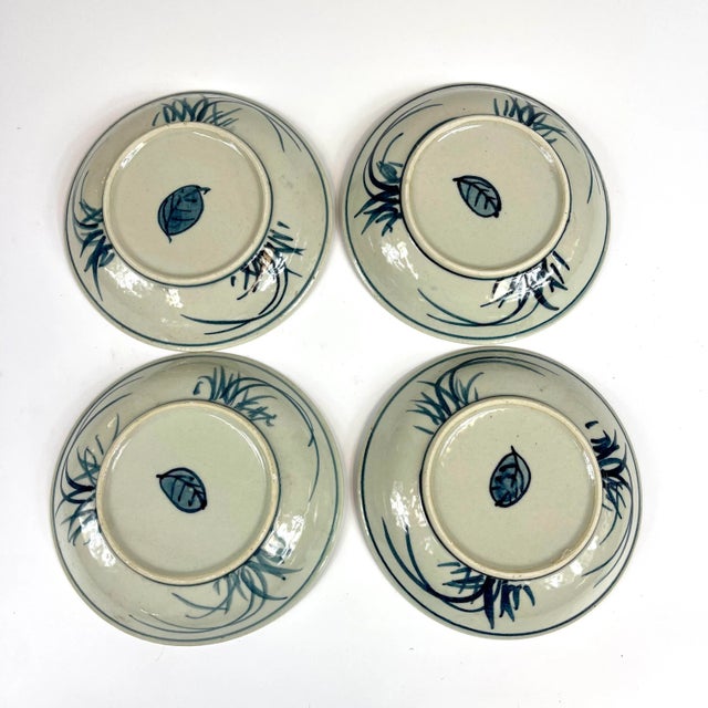 Late 20th Century Set of 4 Hand-Painted Blue and White Small Ceramic Dessert Plates For Sale - Image 5 of 6
