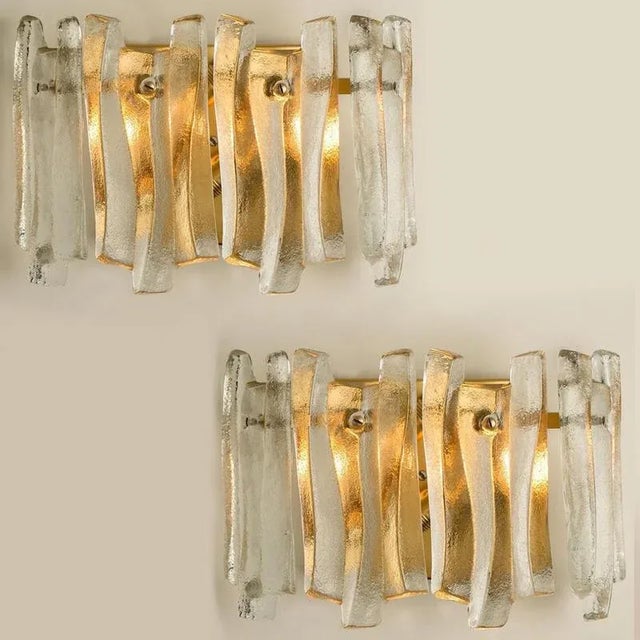Textured Ice Glass and Brass Wall Light attributed to Kalmar, 1970s For Sale - Image 13 of 13