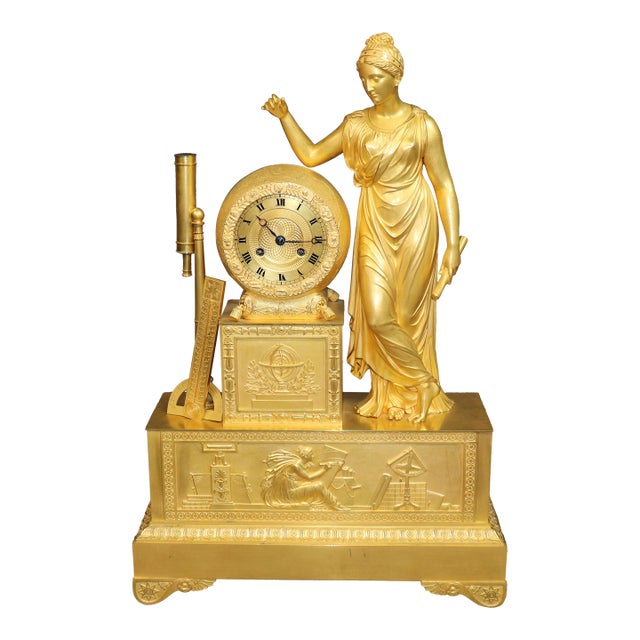 19th C. Large French Empire Bronze Gilded Ormolu Figural Clock For Sale
