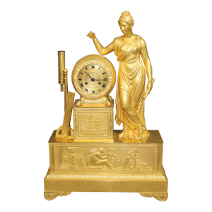 19th C. Large French Empire Bronze Gilded Ormolu Figural Clock