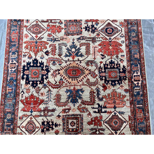 Serapi Rug 5′1×8′4” Gray Wool Tribal Hand-Knotted Oriental Rug For Sale - Image 10 of 12