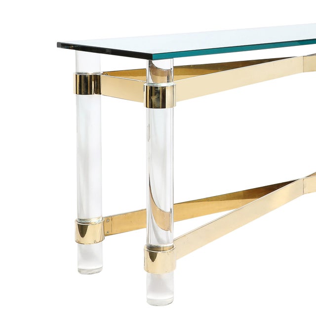 Mid-Century X Form Polished Brass & Lucite Console Table by Karl Springer For Sale - Image 9 of 14