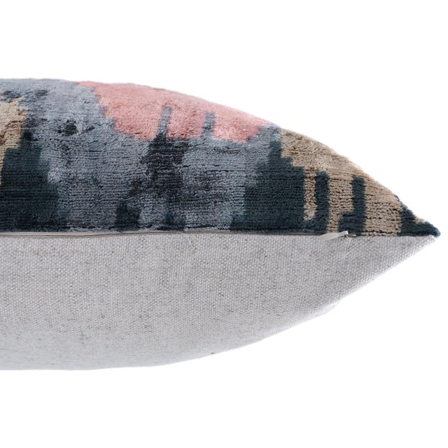 The Designer's Choice: Slate Blue & Dusty Rose Ikat Velvet Pillow 20x20 In For Sale In San Francisco - Image 6 of 8